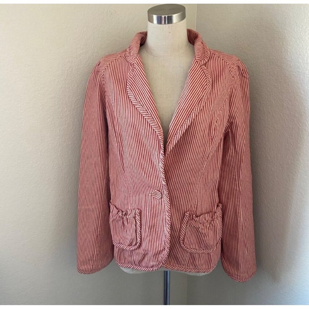 Red Striped Vintage Y2K Blazer Notch Neckline Single Breasted Long Sleeves Cott